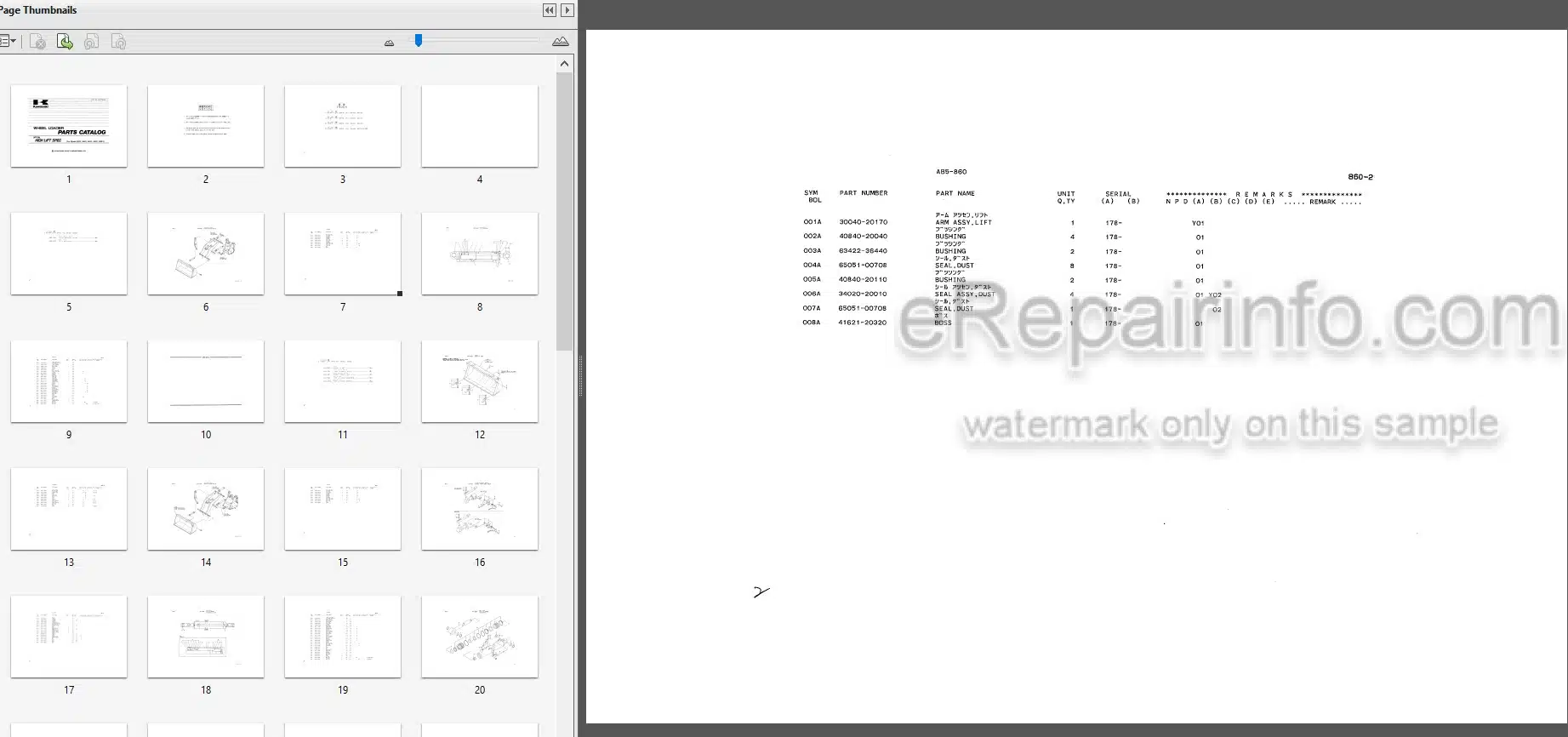 Photo 3 - Kawasaki 45ZII 50ZII 60ZII 65ZII 65ZIII Parts Catalog Wheel Loader High Lift AAAP00045-1