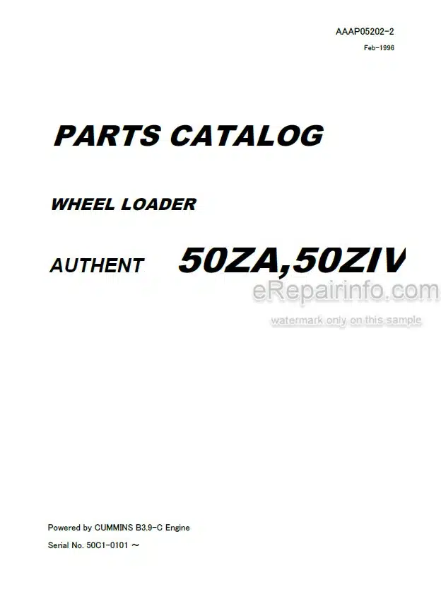 Photo 4 - Kawasaki 50ZA 50ZIV Parts Catalog Wheel Loader AAAP05202-2