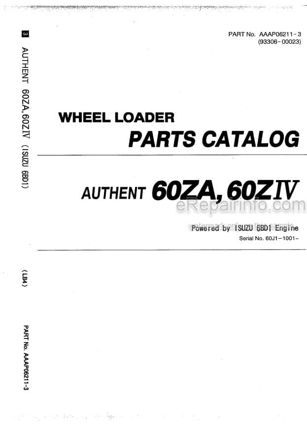 Photo 4 - Kawasaki 60ZA 60ZIV Parts Catalog Wheel Loader AAAP06211-3