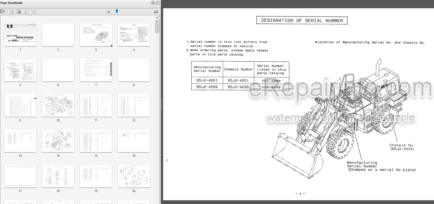 Photo 3 - Kawasaki 65TM-2 Parts Catalog Wheel Loader AAAP16313-0