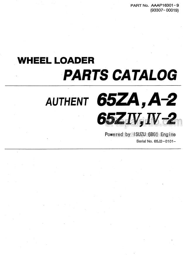 Photo 3 - Kawasaki 65ZA 65ZA-2 65ZIV 65ZIV-2 Parts Catalog Wheel Loader 93307-00019