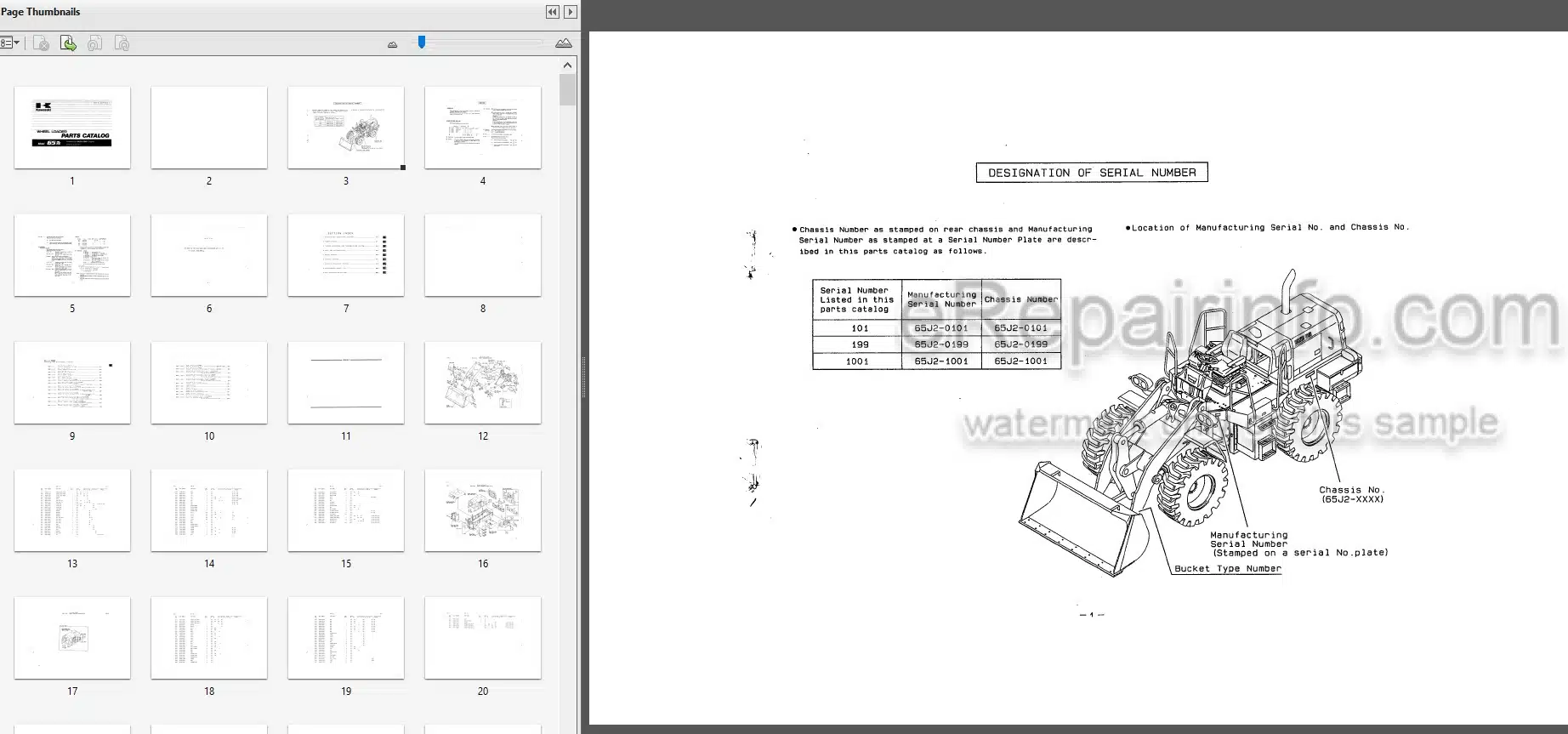 Photo 3 - Kawasaki 65ZIV Parts Catalog Wheel Loader AAAP16315-2
