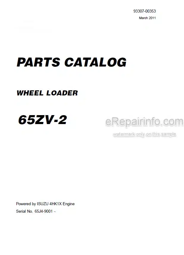 Photo 4 - Kawasaki 65ZV-2 Parts Catalog Wheel Loader 93307-00353