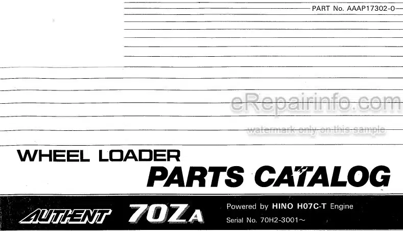 Photo 3 - Kawasaki 70ZA Parts Catalog Wheel Loader AAAP17302-0
