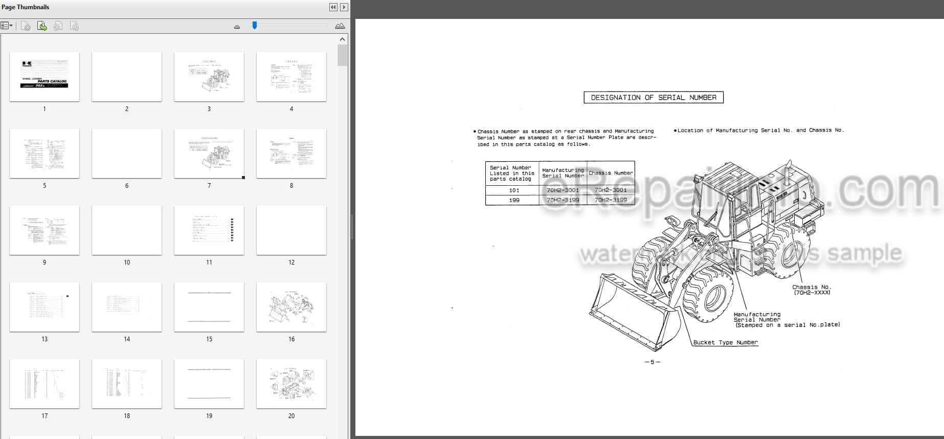 Photo 5 - Kawasaki 70ZA Parts Catalog Wheel Loader AAAP17302-0