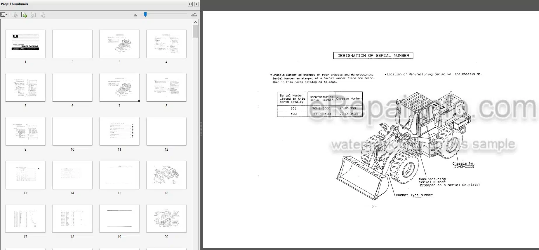 Photo 5 - Kawasaki 70ZA Parts Catalog Wheel Loader AAAP17302-0