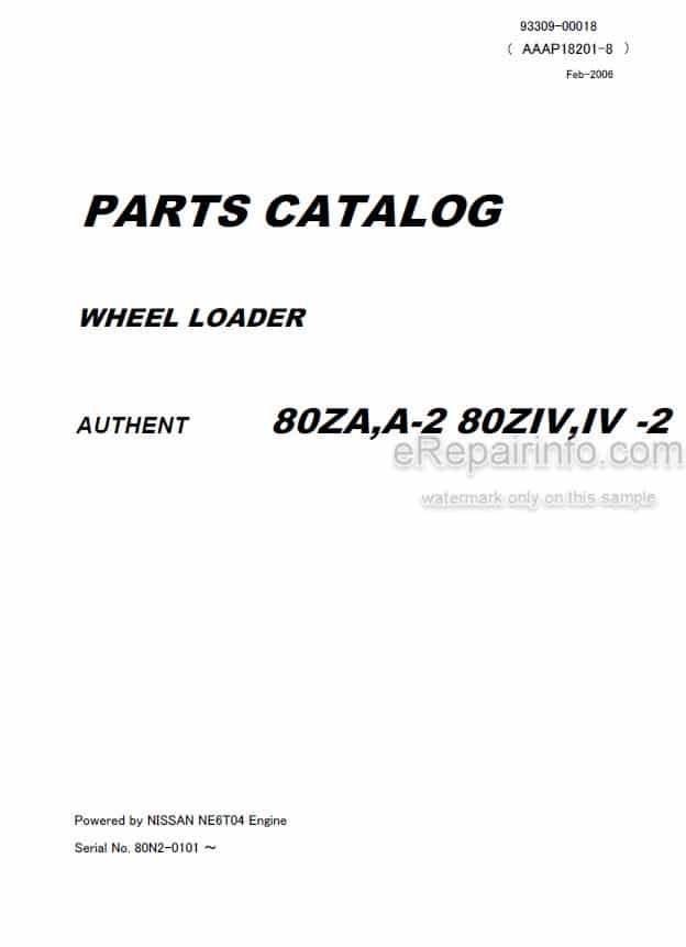 Photo 4 - Kawasaki 80ZA 80ZA-2 80ZIV 80ZIV-2 Parts Catalog Wheel Loader AAAP18201-8