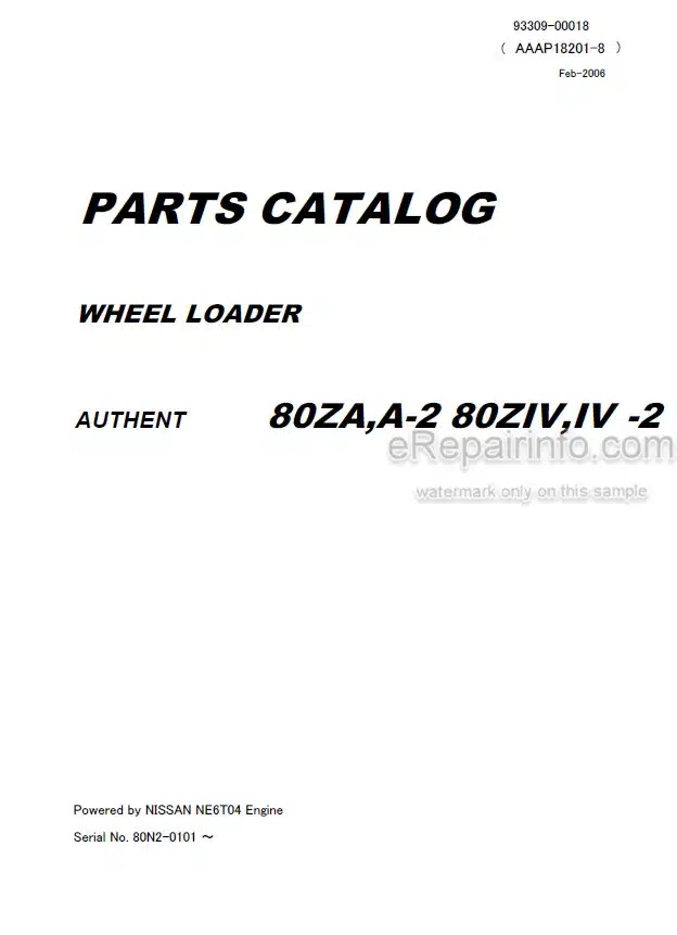 Photo 4 - Kawasaki 80ZA 80ZA-2 80ZIV 80ZIV-2 Parts Catalog Wheel Loader AAAP18201-8