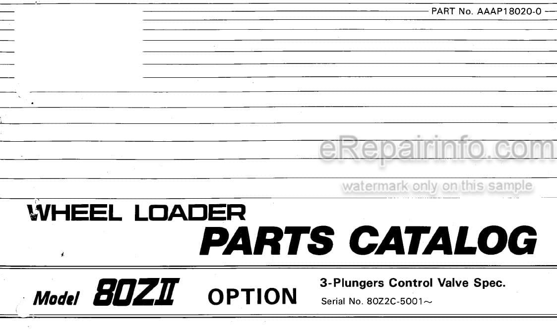 Photo 4 - Kawasaki 80ZII Parts Catalog Wheel Loader 3-Plungers Control Valve Spec AAAP18020-0