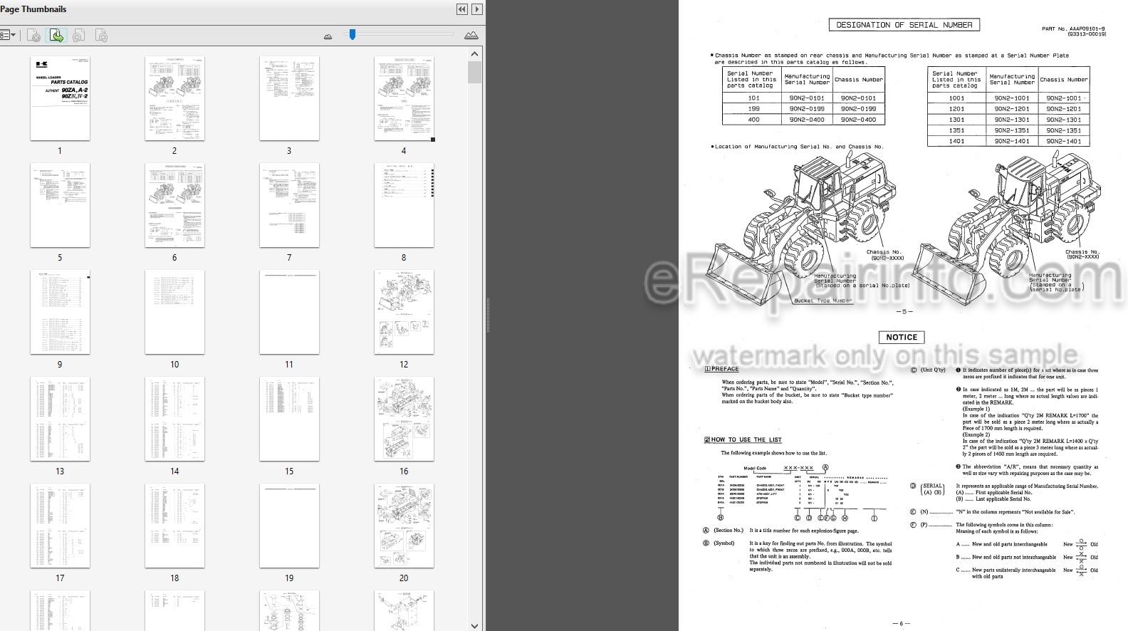 Photo 3 - Kawasaki 90ZA 90ZA-2 90ZIV 90ZIV-2 Parts Catalog Wheel Loader 93313-00019