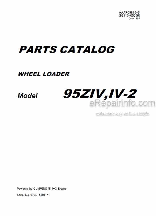 Photo 4 - Kawasaki 95ZIV 95ZIV-2 Parts Catalog Wheel Loader AAAP09816-6