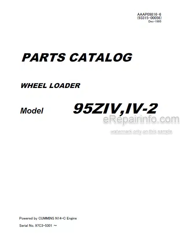 Photo 4 - Kawasaki 95ZIV 95ZIV-2 Parts Catalog Wheel Loader AAAP09816-6