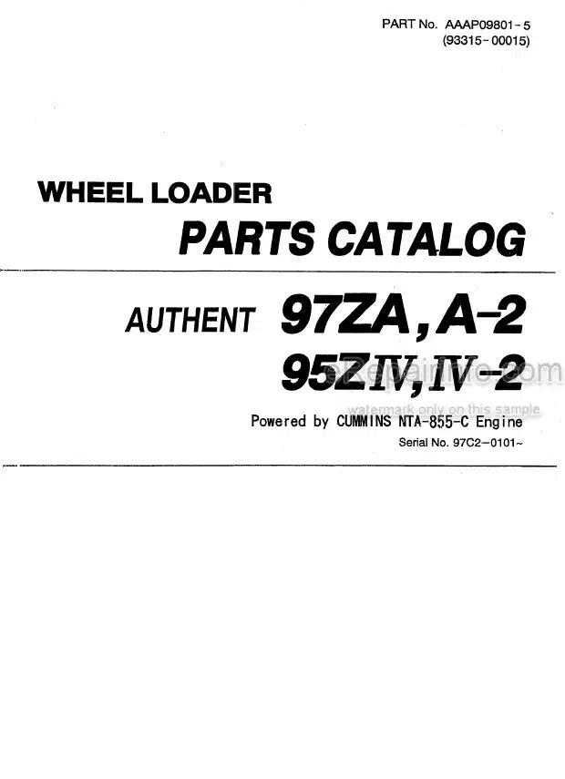 Photo 4 - Kawasaki 97ZA 97ZA-2 95ZIV 95ZIV-2 Parts Catalog Wheel Loader AAAP09801-5
