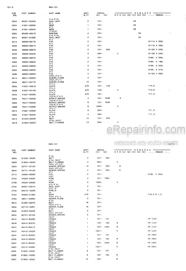 Photo 5 - Kawasaki 97ZA 97ZA-2 95ZIV 95ZIV-2 Parts Catalog Wheel Loader AAAP09801-5