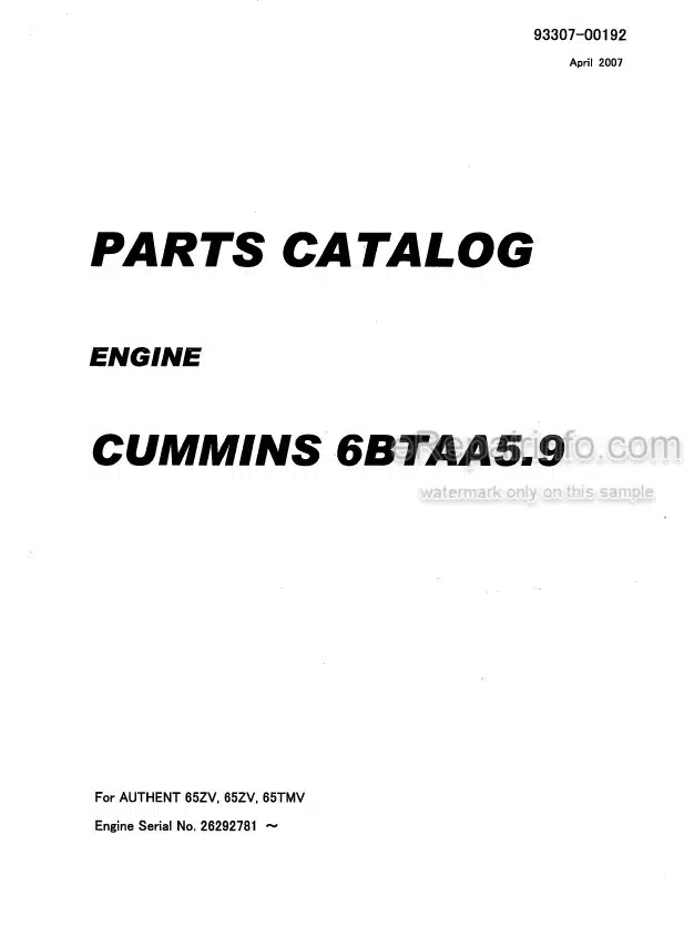 Photo 4 - Kawasaki Cummins 6BTAA5.9 Parts Catalog Engine 93307-00192