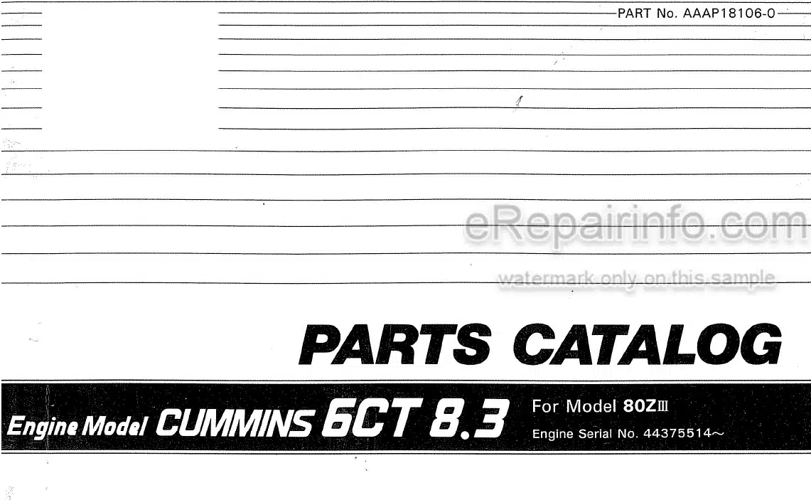 Photo 4 - Kawasaki Cummins 6CT8.3 Parts Catalog Engine AAAP18106-0