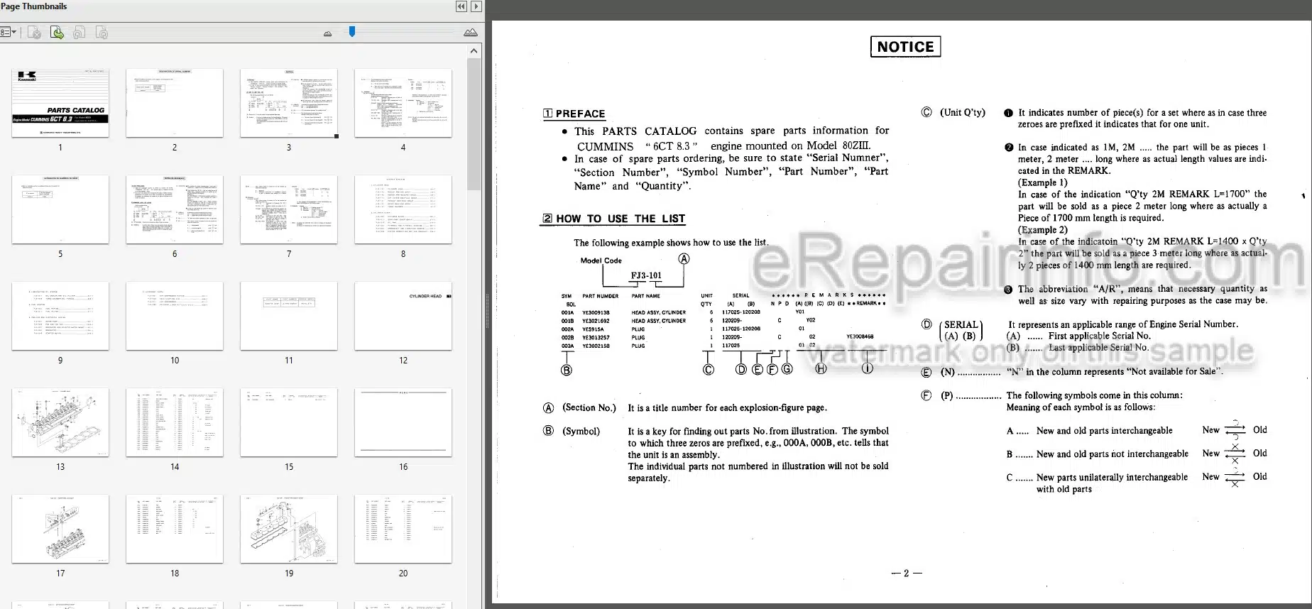 Photo 3 - Kawasaki Cummins 6CT8.3 Parts Catalog Engine AAAP18106-0