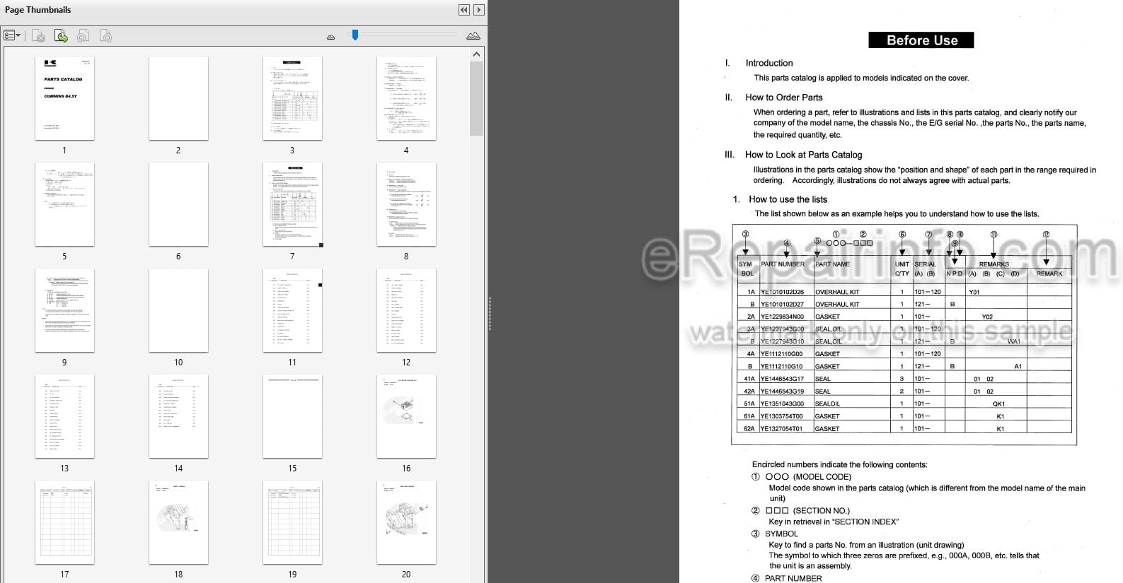 Photo 3 - Kawasaki Cummins B4.5T Parts Catalog Engine 93305-00141