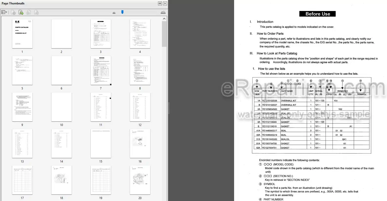 Photo 3 - Kawasaki Cummins B4.5T Parts Catalog Engine 93305-00141