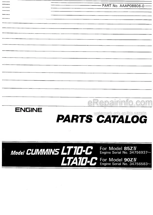 Photo 4 - Kawasaki Cummins LT10-C LTA10C Parts Catalog Engine AAAP08806-0