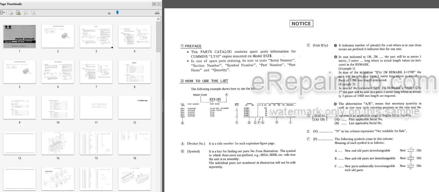Photo 3 - Kawasaki Cummins LT10-C Parts Catalog Engine P08605-0