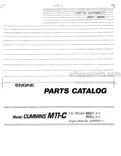 Photo 4 - Kawasaki Cummins M11-C Parts Catalog Engine 93311-00050