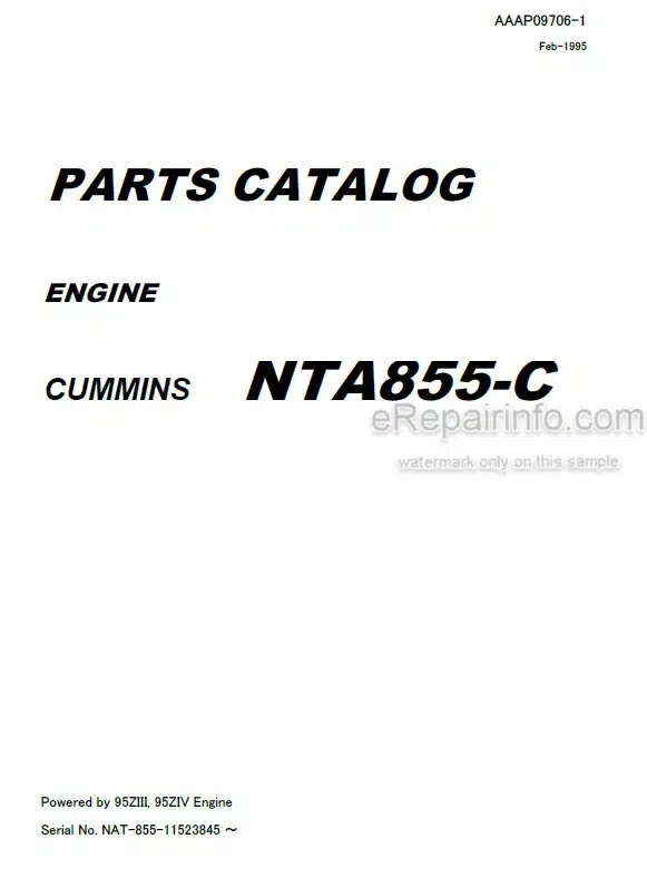 Photo 4 - Kawasaki Cummins NTA855-C Parts Catalog Engine AAAP09706-1