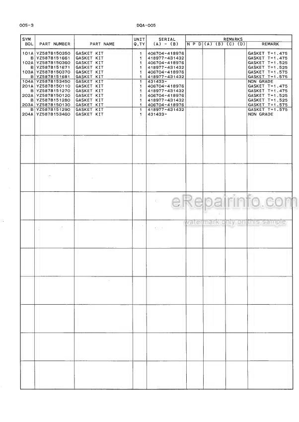 Photo 5 - Kawasaki Isuzu 4HK1X Parts Catalog Engine 93307-00381