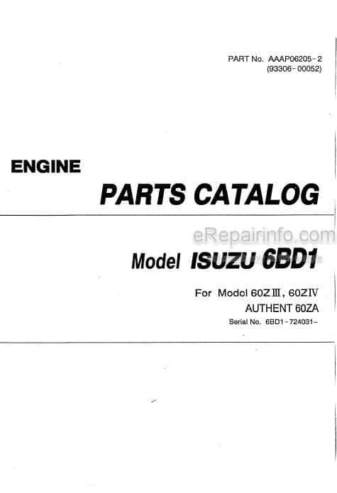Photo 4 - Kawasaki Isuzu 6BD1 Parts Catalog Engine AAAP06205-2