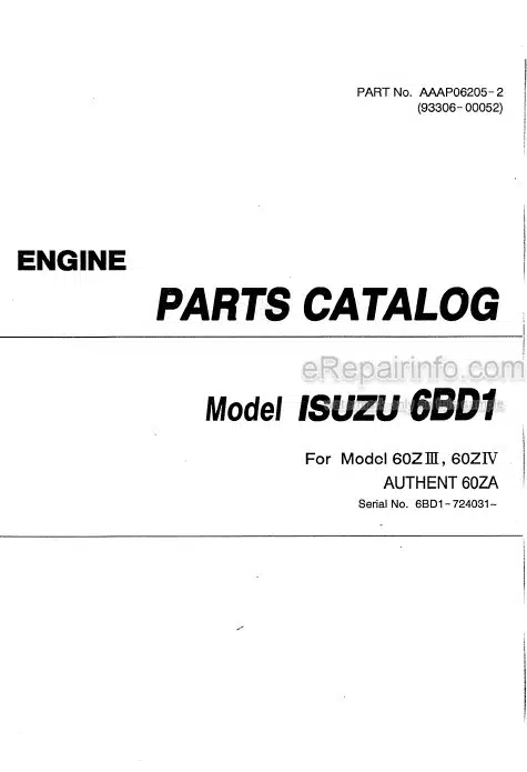 Photo 4 - Kawasaki Isuzu 6BD1 Parts Catalog Engine AAAP06205-2