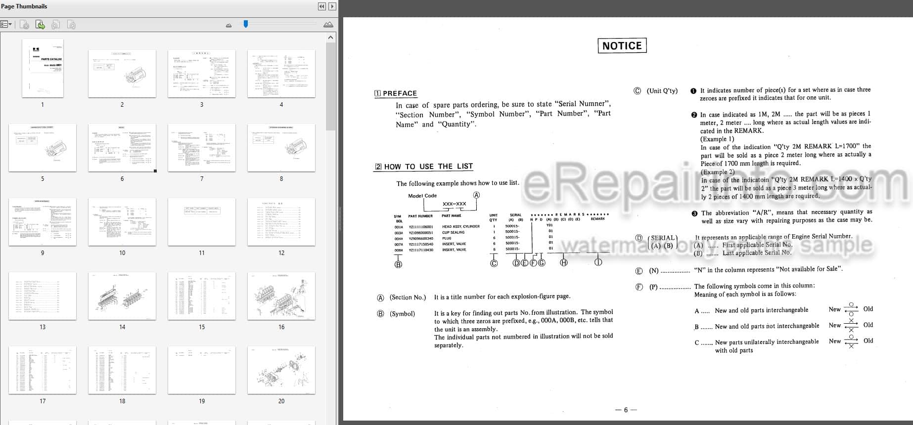 Photo 3 - Kawasaki Isuzu 6BD1 Parts Catalog Engine AAAP06205-2