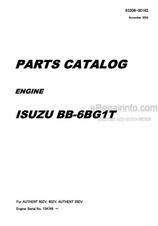 Photo 4 - Kawasaki Isuzu BB-6BG1T Parts Catalog Engine 93306-00162