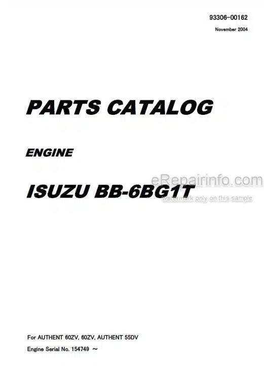 Photo 4 - Kawasaki Isuzu BB-6BG1T Parts Catalog Engine 93306-00162