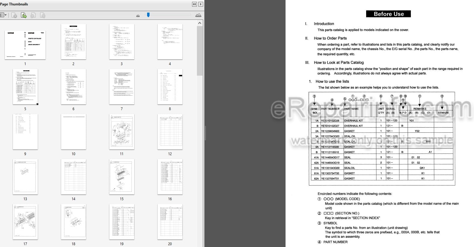Photo 3 - Kawasaki Isuzu BB-6BG1T Parts Catalog Engine 93306-00162