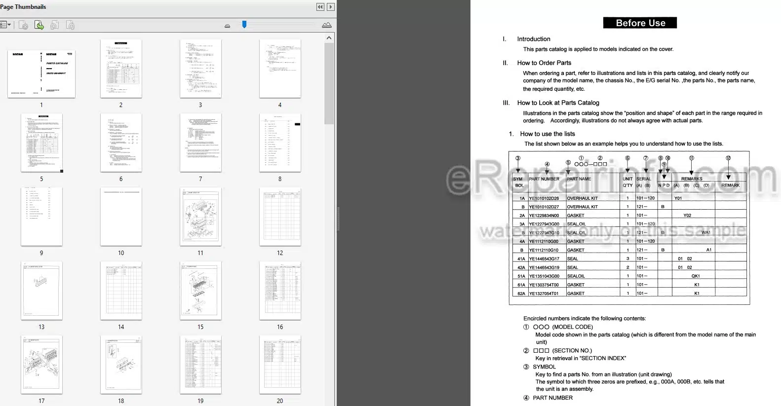 Photo 3 - Kawasaki Isuzu BB-6BG1T Parts Catalog Engine 93306-00162