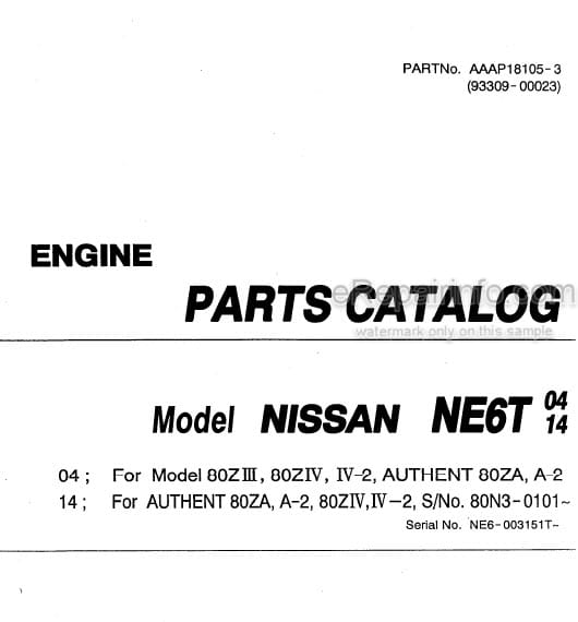 Photo 4 - Kawasaki Nissan NE6T04 NE6T14 Parts Catalog Engine AAAP18105-3