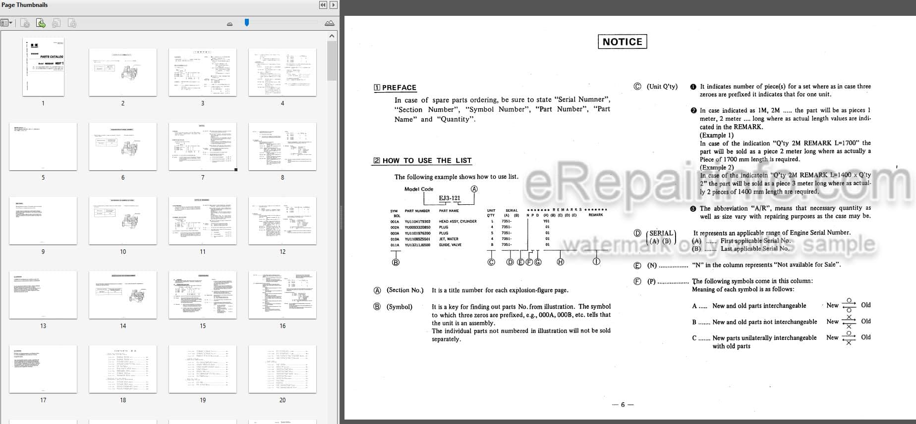 Photo 3 - Kawasaki Nissan NE6T04 NE6T14 Parts Catalog Engine AAAP18105-3