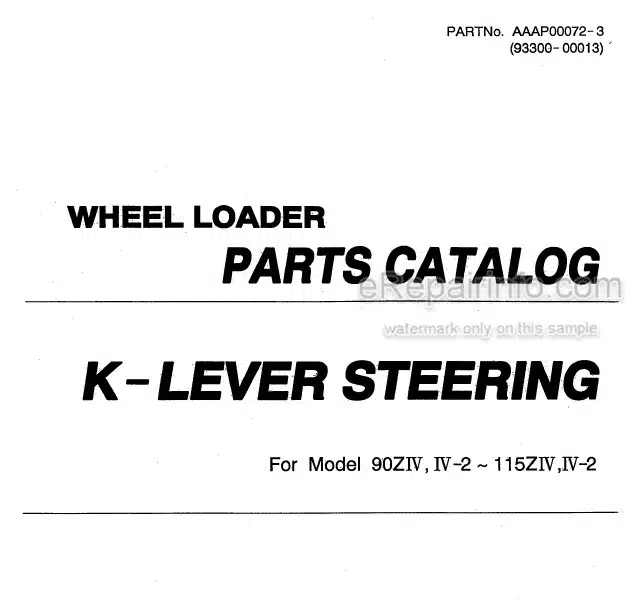 Photo 4 - Kawasaki Parts Catalog K-Lever Steering For 90ZIV 90ZIV-2 115ZIV 115ZIV-2 Wheel Loader 93300-00013