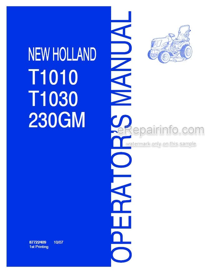 Photo 4 - New Holland T1010 T1030 230GM Operators Manual Mower 87722409