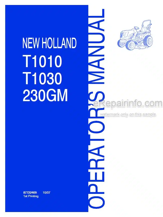 Photo 4 - New Holland T1010 T1030 230GM Operators Manual Mower 87722409