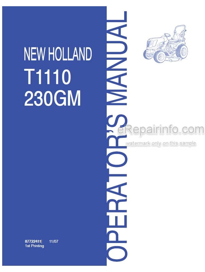 Photo 4 - New Holland T1110 230GM Operators Manual Mower 87722411