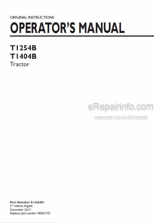 Photo 4 - New Holland T1254B T1404B Operators Manual Tractor
