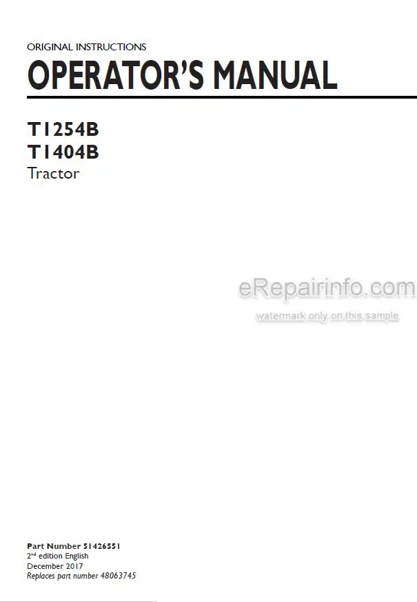 Photo 4 - New Holland T1254B T1404B Operators Manual Tractor