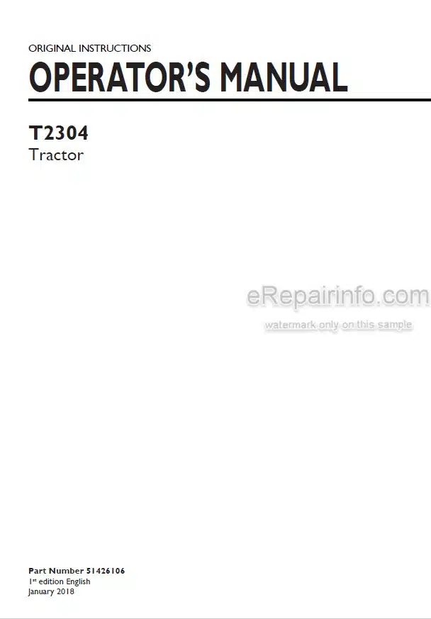 Photo 4 - New Holland T2304 Operators Manual Tractor 51426106