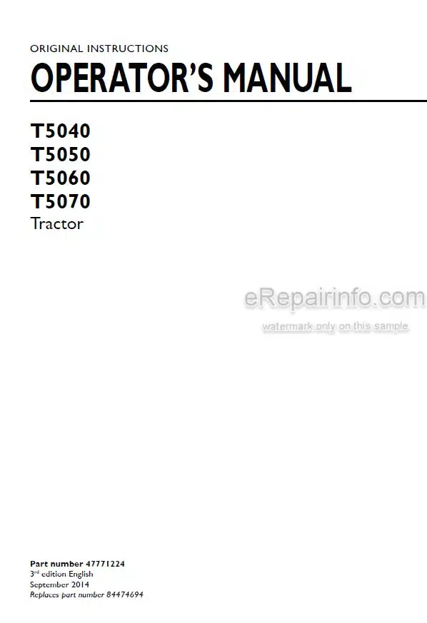 Photo 4 - New Holland T5040 T5050 T5060 T5070 Operators Manual Tractor