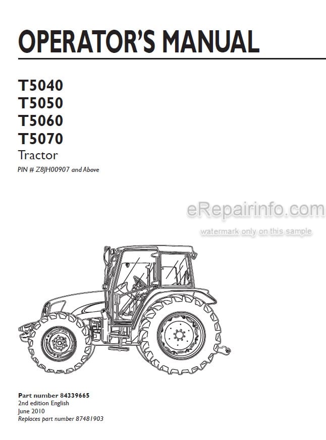 Photo 4 - New Holland T5040 T5050 T5060 T5070 Operators Manual Tractor 84339665