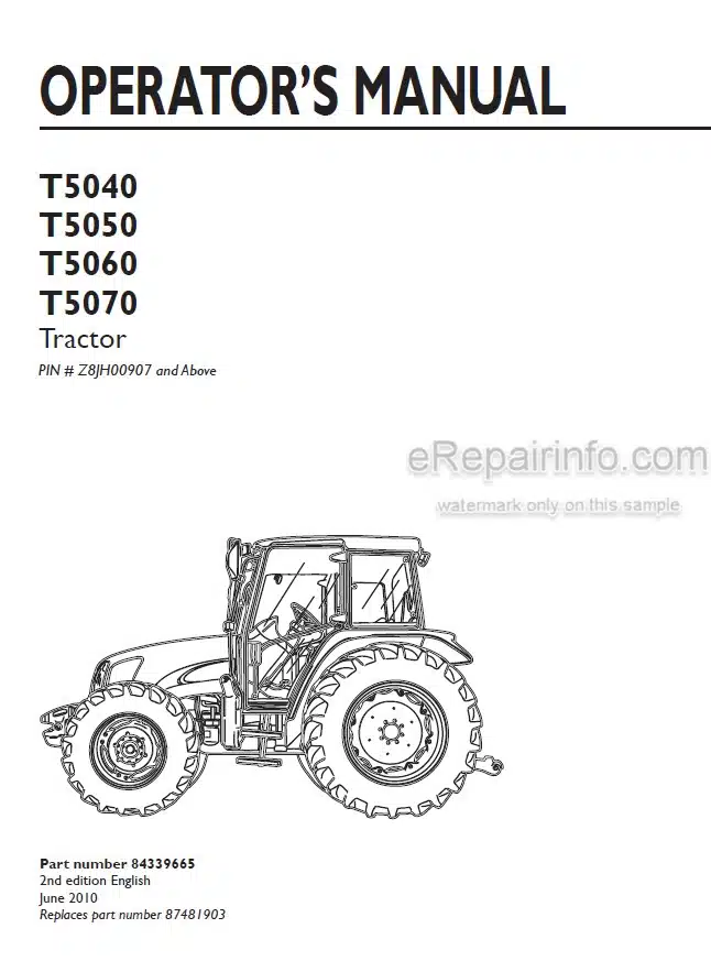 Photo 4 - New Holland T5040 T5050 T5060 T5070 Operators Manual Tractor 84339665