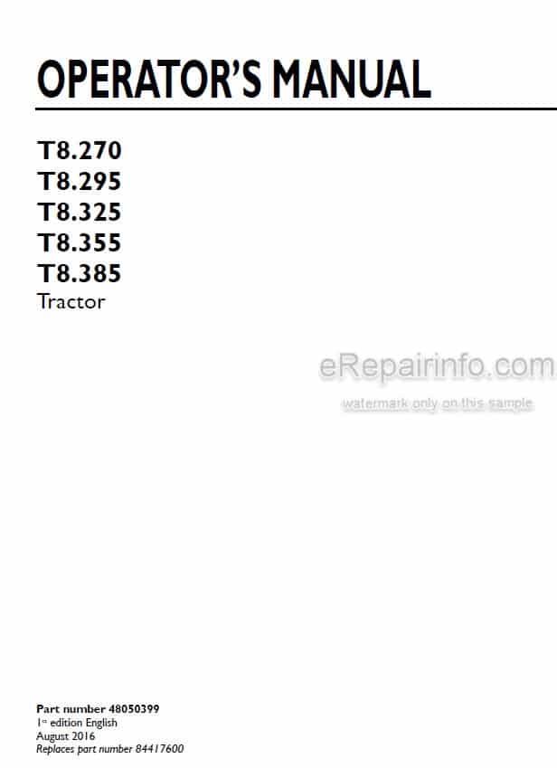 Photo 4 - New Holland T8.270 T8.295 T8.325 T8.355 T8.385 Operators Manual Tractor 48050399