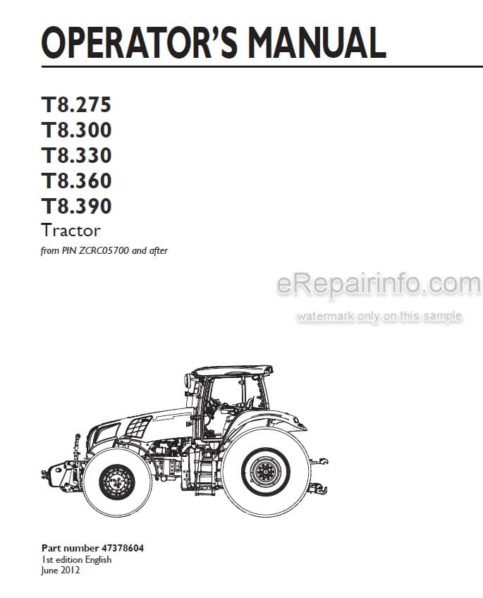 Photo 4 - New Holland T8.275 T8.300 T8.330 T8.360 T8.390 Operators Manual Tractor PIN ZCRC05700 and after