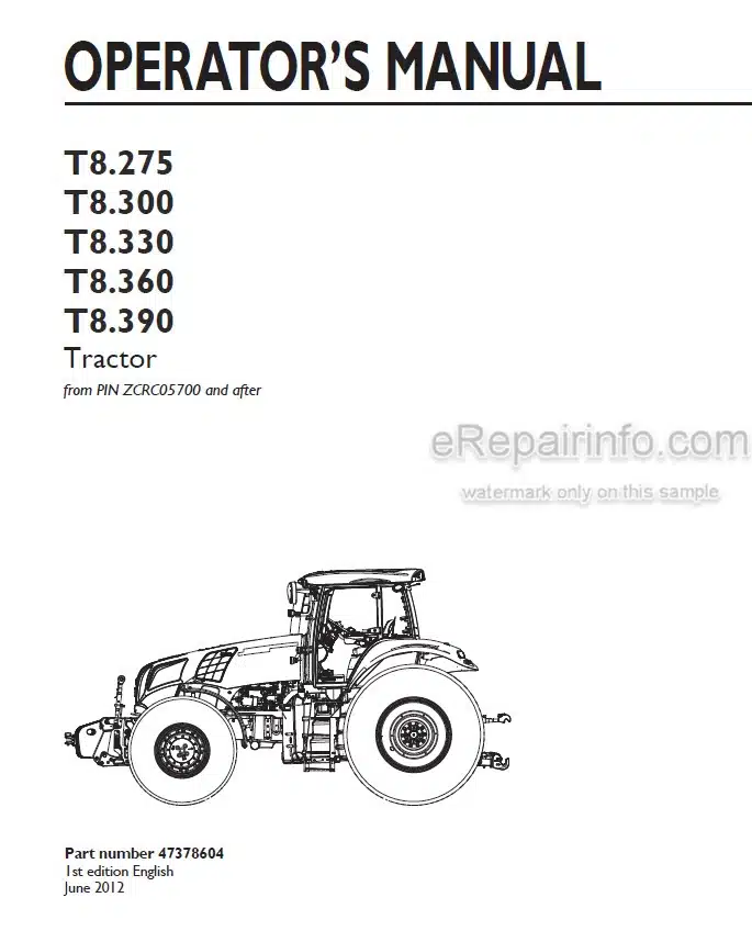 Photo 4 - New Holland T8.275 T8.300 T8.330 T8.360 T8.390 Operators Manual Tractor PIN ZCRC05700 and after